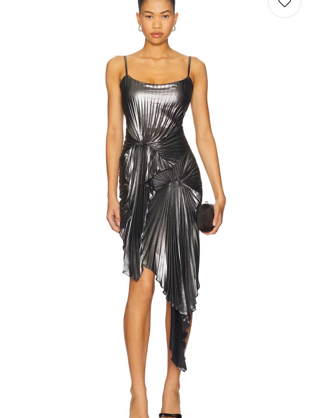 Georgia Hardinge NWT - Metallic Pleated Asymmetrical Slip Dress - Black Silver